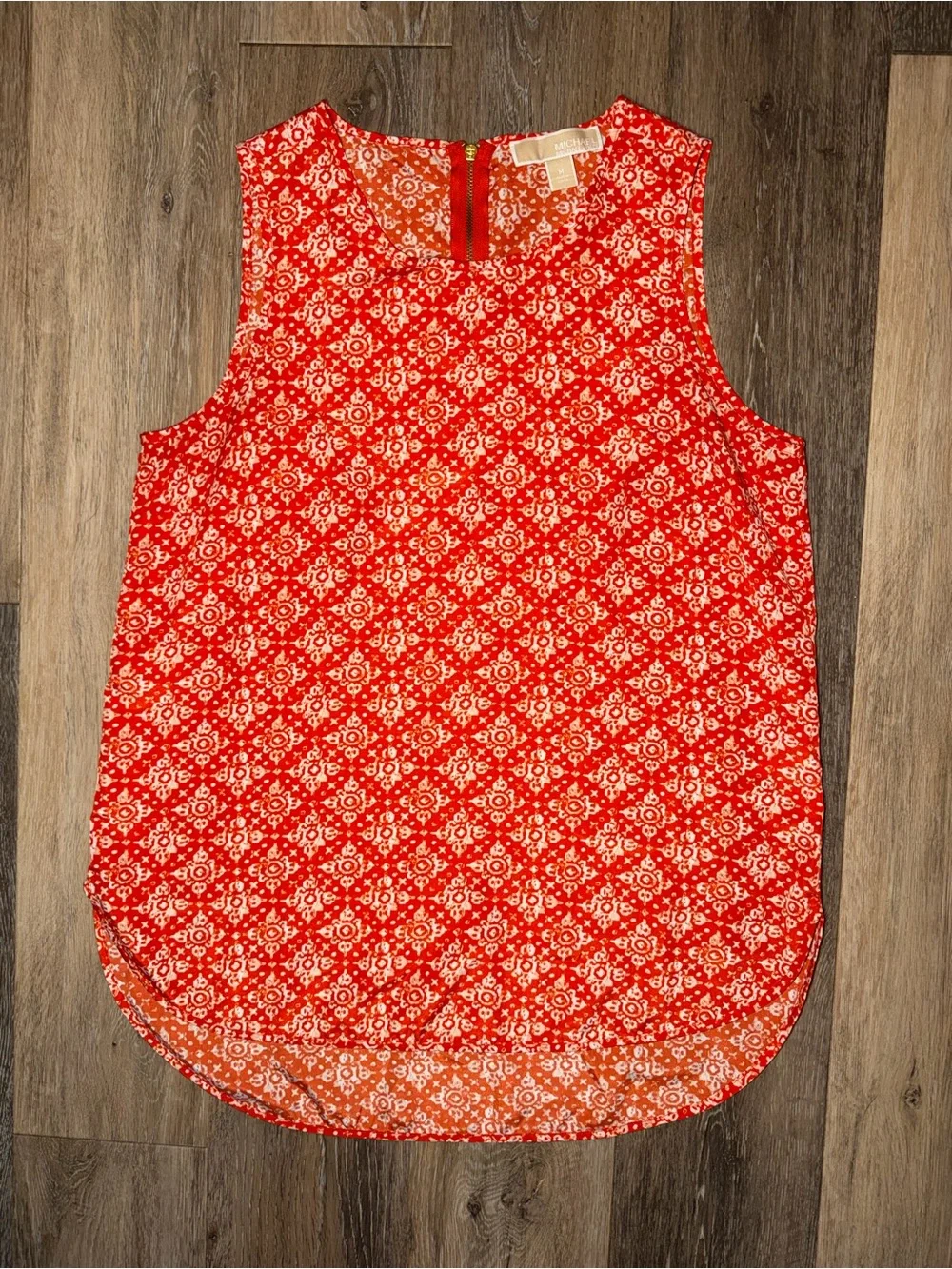 Michael Kors Women's Orange Sleeveless Zip Back Tank Blouse